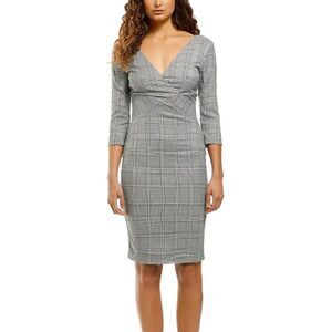 Alexia Admor NWT Camilla V Neck Plaid Sheath Dress in Gray/Blue. Size 6.